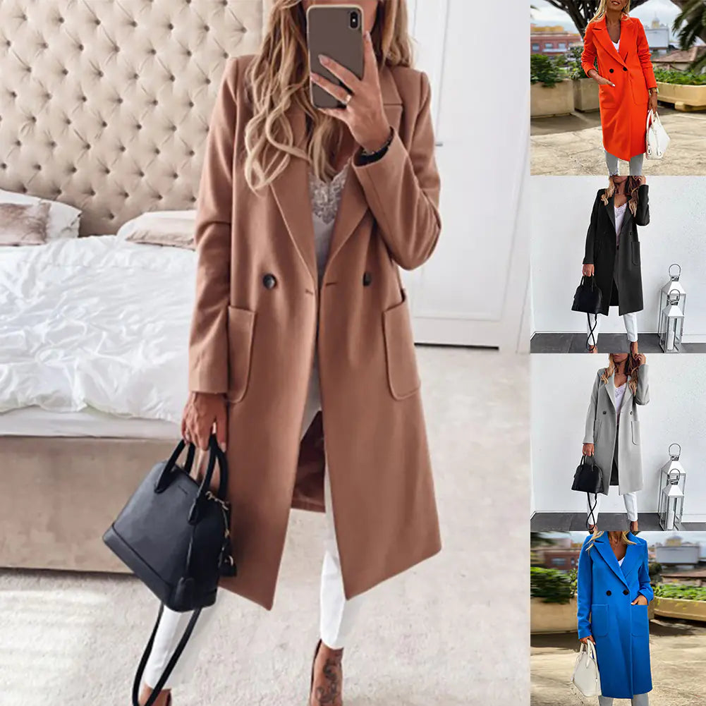 Chic Women's Double Pocket Wool Coat