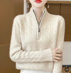 Women's Wool Woolen Pullover Sweater with Half-Zip Stand Collar (S-2XL, Multiple Colors)