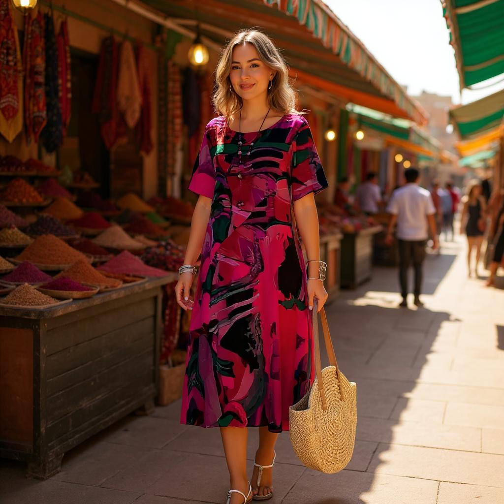 Zaya Print Dress in soft volume and casual elegance