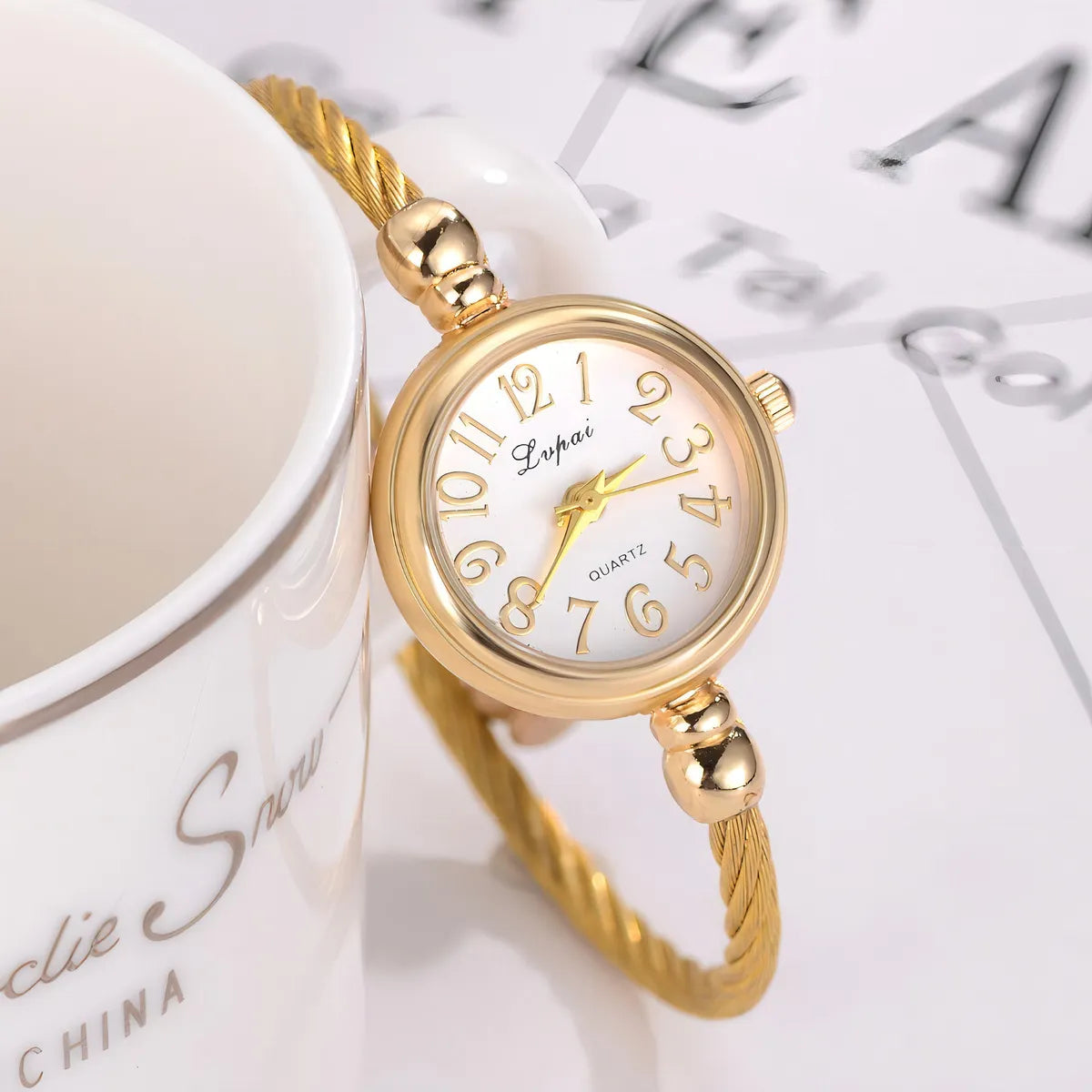 Grace Golden Bracelet Watch with Fine Chain