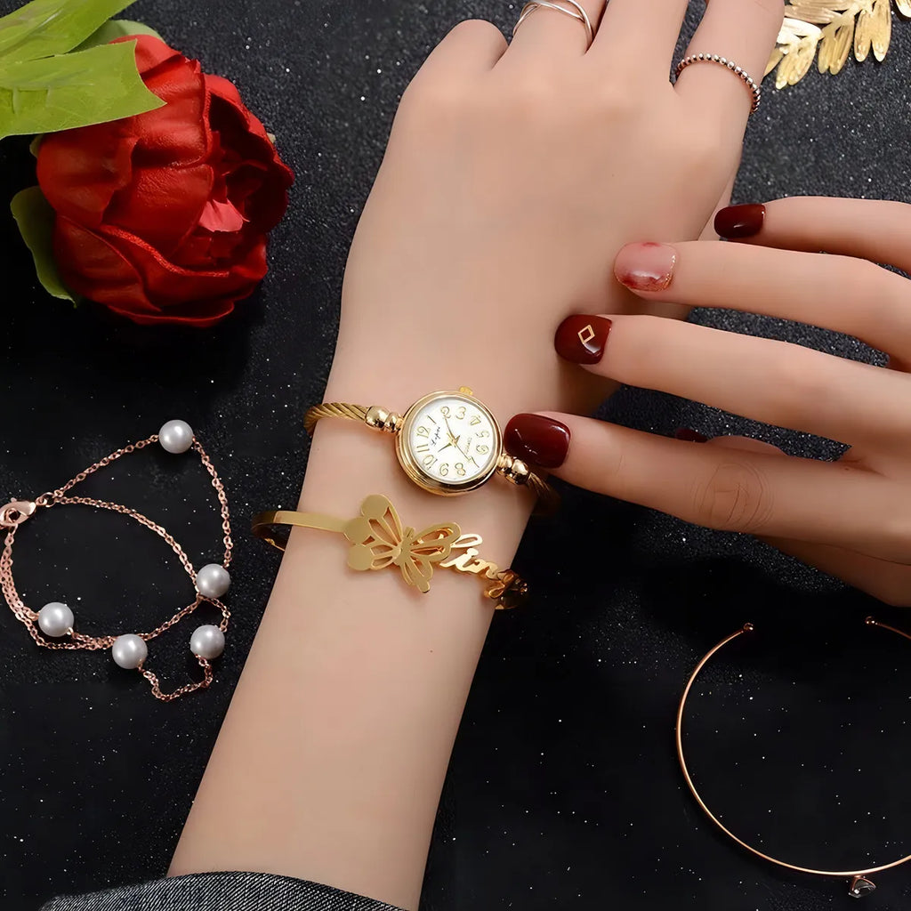 Grace Golden Bracelet Watch with Fine Chain