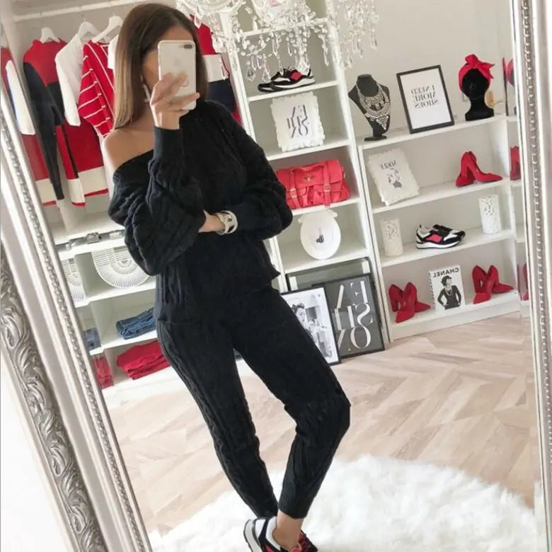 One-Shoulder Sweater Set for Women