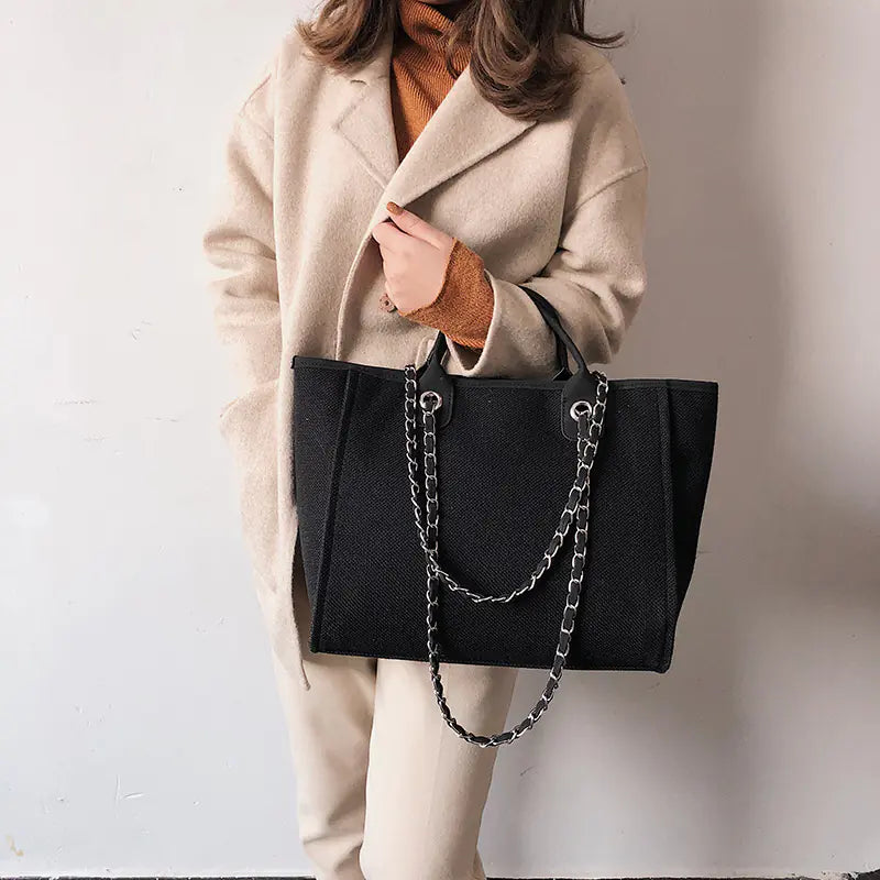 Chic Canvas Chain-Strap Tote