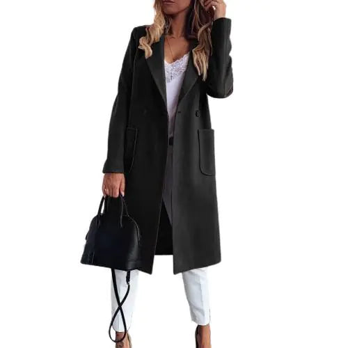 Chic Women's Double Pocket Wool Coat