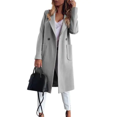 Chic Women's Double Pocket Wool Coat