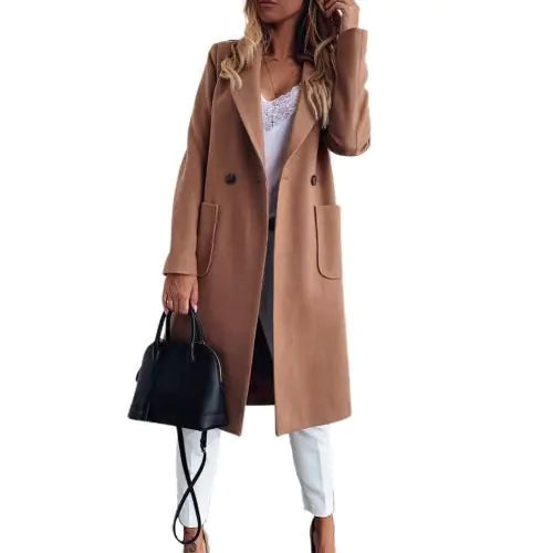 Chic Women's Double Pocket Wool Coat