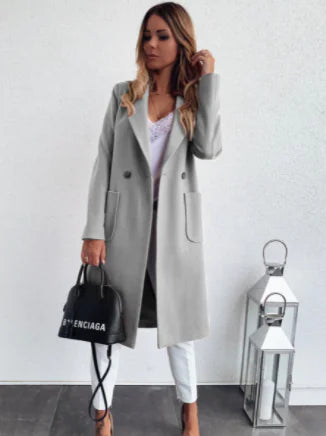 Chic Women's Double Pocket Wool Coat